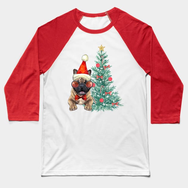 Christmas French Bulldog Baseball T-Shirt by Budwood Designs